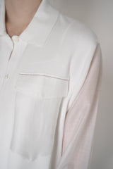 Rocco Ragni Knit Front Shirt Jacket with Voile Sleeves in White Vancouver. Shop Online or in Store.