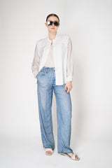 Rocco Ragni Knit Front Shirt Jacket with Voile Sleeves in White Vancouver. Shop Online or in Store.