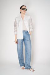 Rocco Ragni Knit Front Shirt Jacket with Voile Sleeves in White Vancouver. Shop Online or in Store.