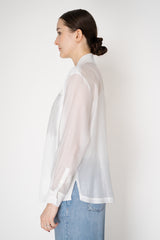 Rocco Ragni Knit Front Shirt Jacket with Voile Sleeves in White Vancouver. Shop Online or in Store.