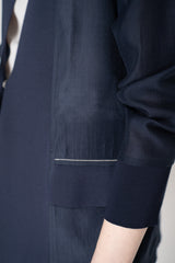 Rocco Ragni Knit Front V-Neck Cardigan Jacket with textured Voile in Navy Vancouver. Shop Online or in Store.