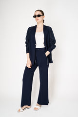 Rocco Ragni Knit Front V-Neck Cardigan Jacket with textured Voile in Navy Vancouver. Shop Online or in Store.