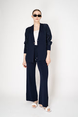 Rocco Ragni Knit Front V-Neck Cardigan Jacket with textured Voile in Navy Vancouver. Shop Online or in Store.