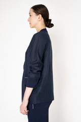 Rocco Ragni Knit Front V-Neck Cardigan Jacket with textured Voile in Navy Vancouver. Shop Online or in Store.