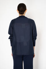 Rocco Ragni Knit Front V-Neck Cardigan Jacket with textured Voile in Navy Vancouver. Shop Online or in Store.