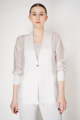 Rocco Ragni Knit Front V-Neck Cardigan Jacket with textured Voile in White Vancouver. Shop Online or in Store.