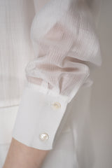 Rocco Ragni Knit Front V-Neck Cardigan Jacket with textured Voile in White Vancouver. Shop Online or in Store.
