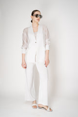 Rocco Ragni Knit Front V-Neck Cardigan Jacket with textured Voile in White Vancouver. Shop Online or in Store.