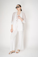 Rocco Ragni Knit Front V-Neck Cardigan Jacket with textured Voile in White Vancouver. Shop Online or in Store.