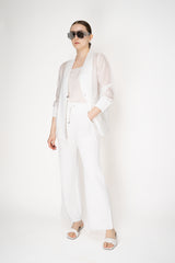 Rocco Ragni Knit Front V-Neck Cardigan Jacket with textured Voile in White Vancouver. Shop Online or in Store.