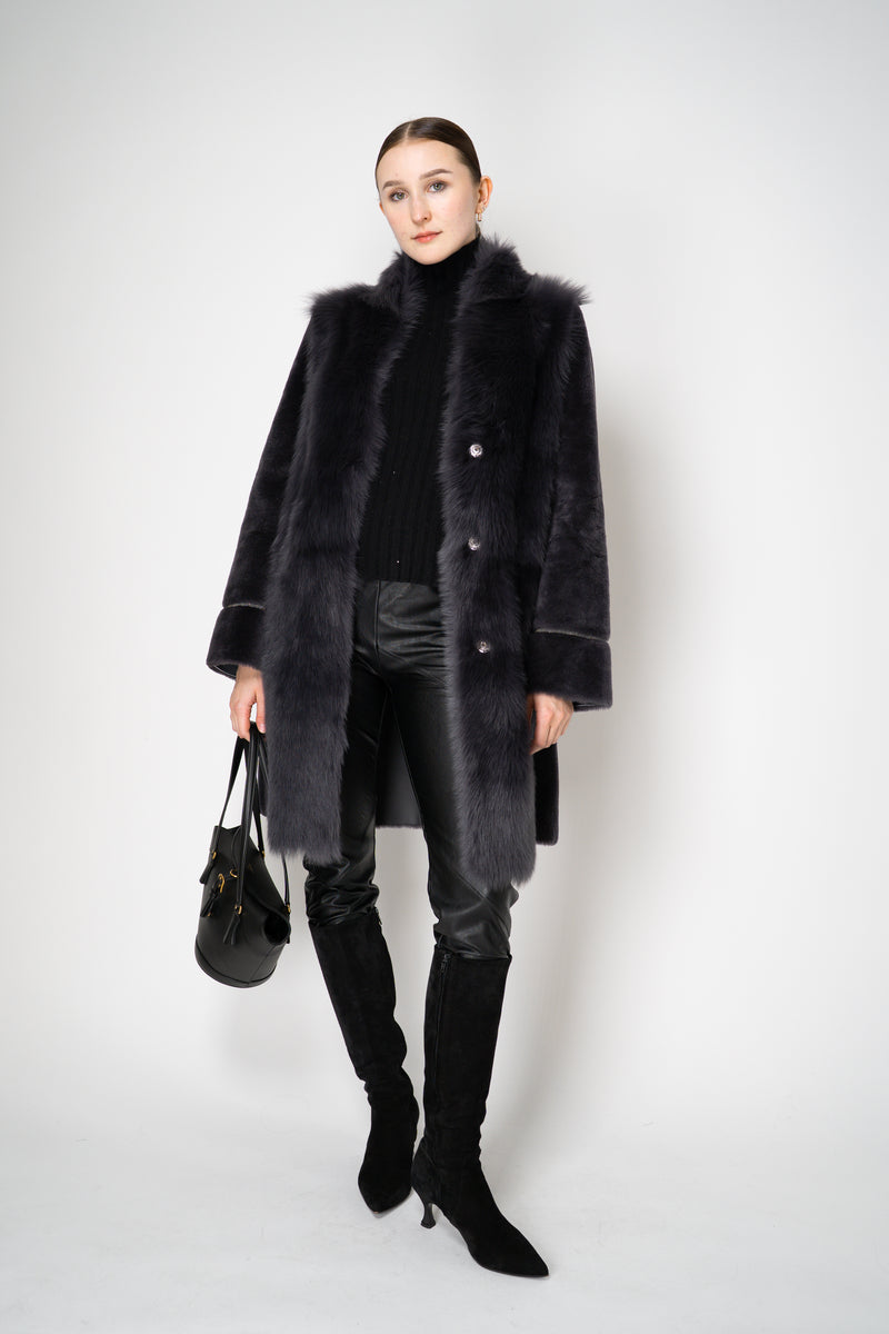 Rocco Ragni Reversible Brushed Shearling Coat with Brilliant Bracelet Sleeves in Anthracite Vancouver. Shop Online or in Store.
