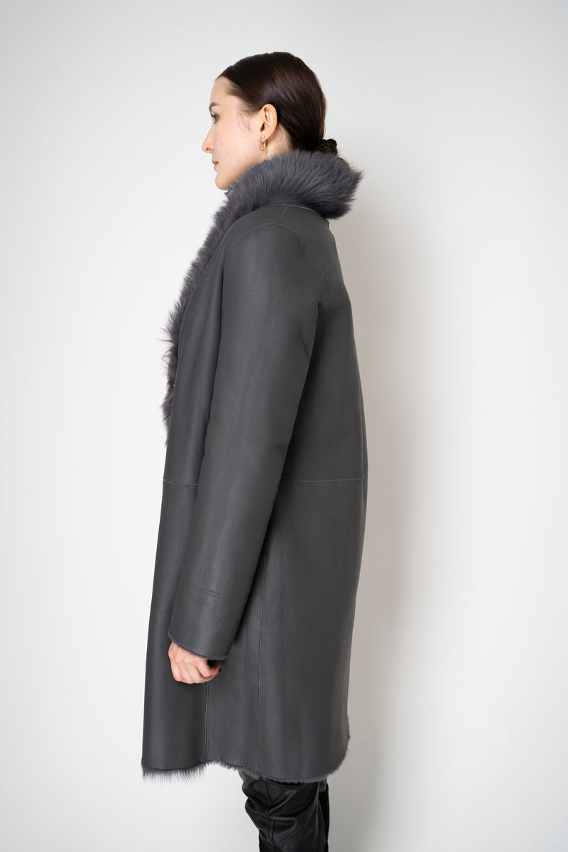 Rocco Ragni Reversible Brushed Shearling Coat with Brilliant Bracelet Sleeves in Anthracite Vancouver. Shop Online or in Store.