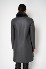 Rocco Ragni Reversible Brushed Shearling Coat with Brilliant Bracelet Sleeves in Anthracite Vancouver. Shop Online or in Store.