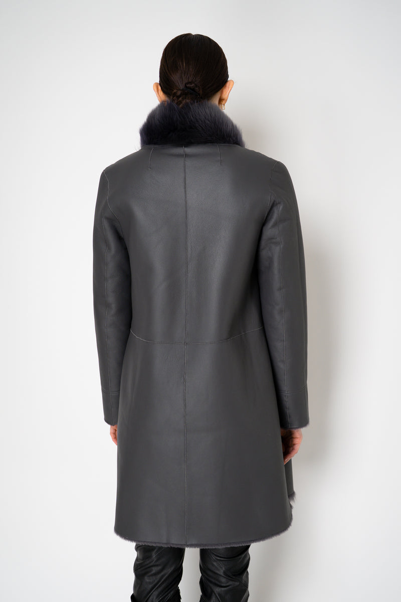 Rocco Ragni Reversible Brushed Shearling Coat with Brilliant Bracelet Sleeves in Anthracite Vancouver. Shop Online or in Store.