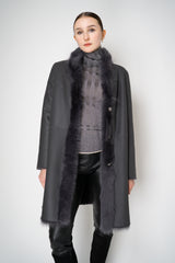 Rocco Ragni Reversible Brushed Shearling Coat with Brilliant Bracelet Sleeves in Anthracite Vancouver. Shop Online or in Store.