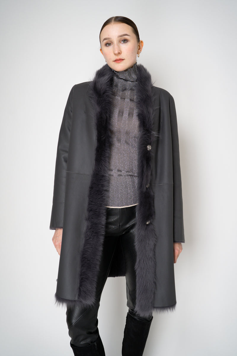 Rocco Ragni Reversible Brushed Shearling Coat with Brilliant Bracelet Sleeves in Anthracite Vancouver. Shop Online or in Store.