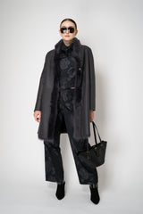 Rocco Ragni Reversible Brushed Shearling Coat with Brilliant Bracelet Sleeves in Anthracite Vancouver. Shop Online or in Store.