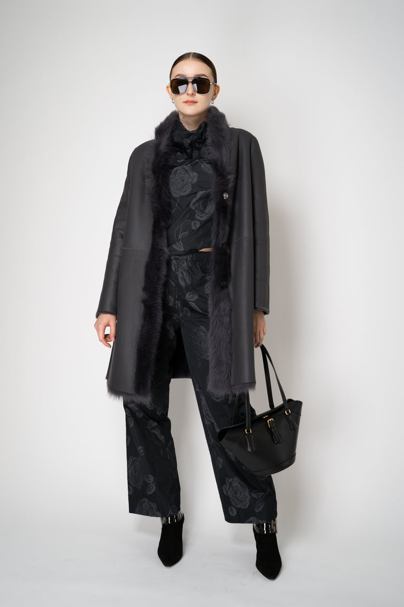 Rocco Ragni Reversible Brushed Shearling Coat with Brilliant Bracelet Sleeves in Anthracite Vancouver. Shop Online or in Store.