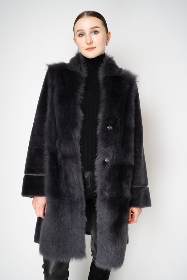 Rocco Ragni Reversible Brushed Shearling Coat with Brilliant Bracelet Sleeves in Anthracite Vancouver. Shop Online or in Store.