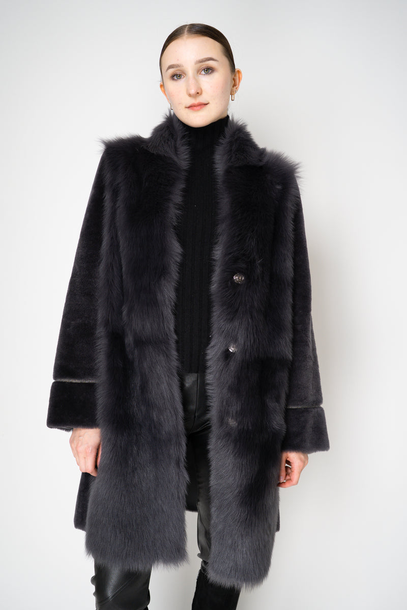 Rocco Ragni Reversible Brushed Shearling Coat with Brilliant Bracelet Sleeves in Anthracite Vancouver. Shop Online or in Store.