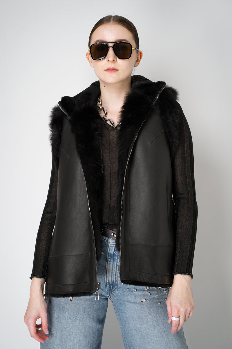 Rocco Ragni Reversible Brushed Shearling Vest in Black Vancouver. Shop Online or in Store.