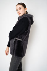 Rocco Ragni Reversible Hooded Textured Shearling Vest in Anthracite Vancouver. Shop Online or in Store.
