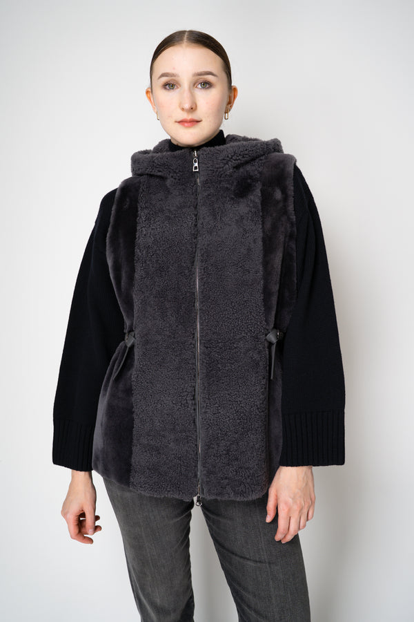 Rocco Ragni Reversible Hooded Textured Shearling Vest in Anthracite Vancouver. Shop Online or in Store.