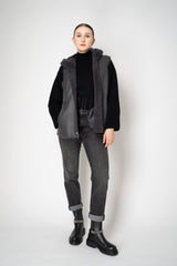 Rocco Ragni Reversible Hooded Textured Shearling Vest in Anthracite Vancouver. Shop Online or in Store.