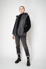 Rocco Ragni Reversible Hooded Textured Shearling Vest in Anthracite Vancouver. Shop Online or in Store.