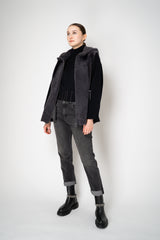 Rocco Ragni Reversible Hooded Textured Shearling Vest in Anthracite Vancouver. Shop Online or in Store.