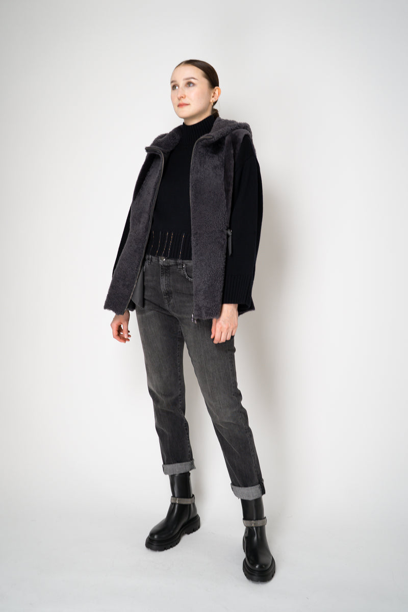 Rocco Ragni Reversible Hooded Textured Shearling Vest in Anthracite Vancouver. Shop Online or in Store.