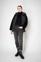 Rocco Ragni Reversible Hooded Textured Shearling Vest in Anthracite Vancouver. Shop Online or in Store.