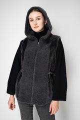 Rocco Ragni Reversible Hooded Textured Shearling Vest in Anthracite Vancouver. Shop Online or in Store.