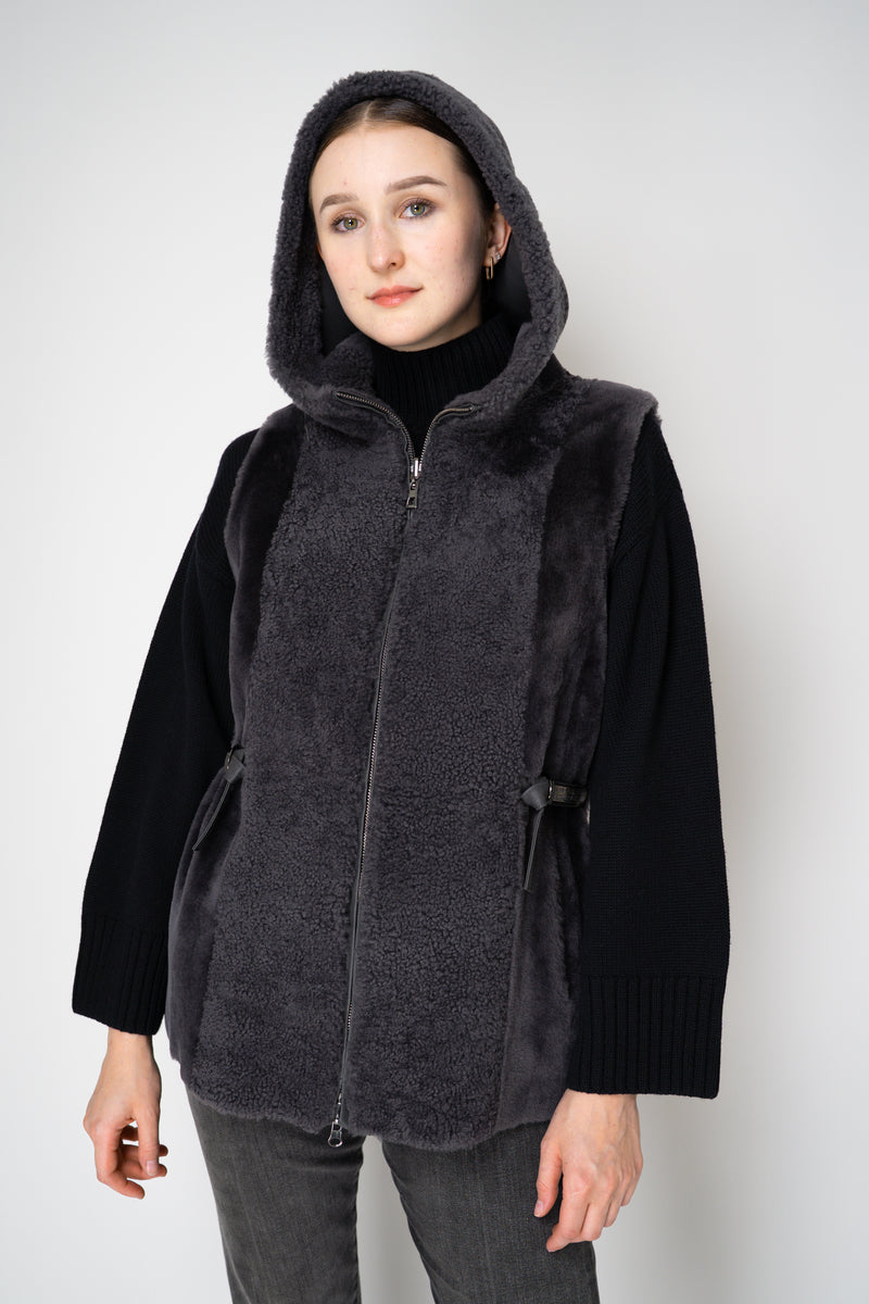 Rocco Ragni Reversible Hooded Textured Shearling Vest in Anthracite Vancouver. Shop Online or in Store.