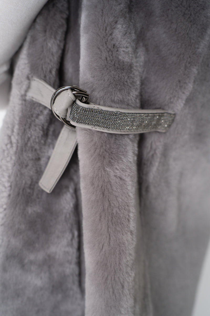 Rocco Ragni Reversible Hooded Textured Shearling Vest in Grey Vancouver. Shop Online or in Store.