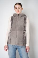 Rocco Ragni Reversible Hooded Textured Shearling Vest in Grey Vancouver. Shop Online or in Store.