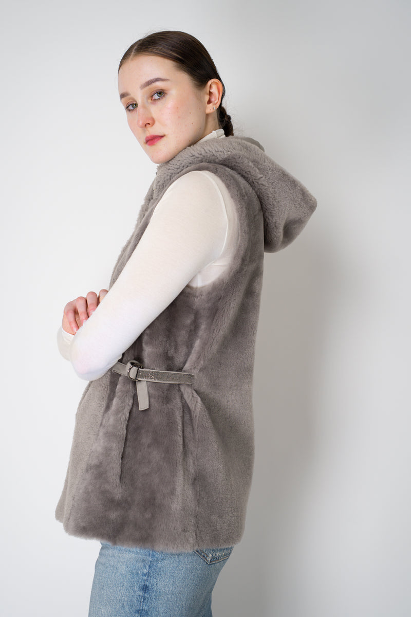 Rocco Ragni Reversible Hooded Textured Shearling Vest in Grey Vancouver. Shop Online or in Store.