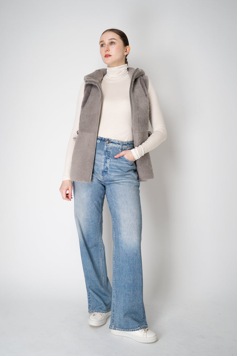 Rocco Ragni Reversible Hooded Textured Shearling Vest in Grey Vancouver. Shop Online or in Store.