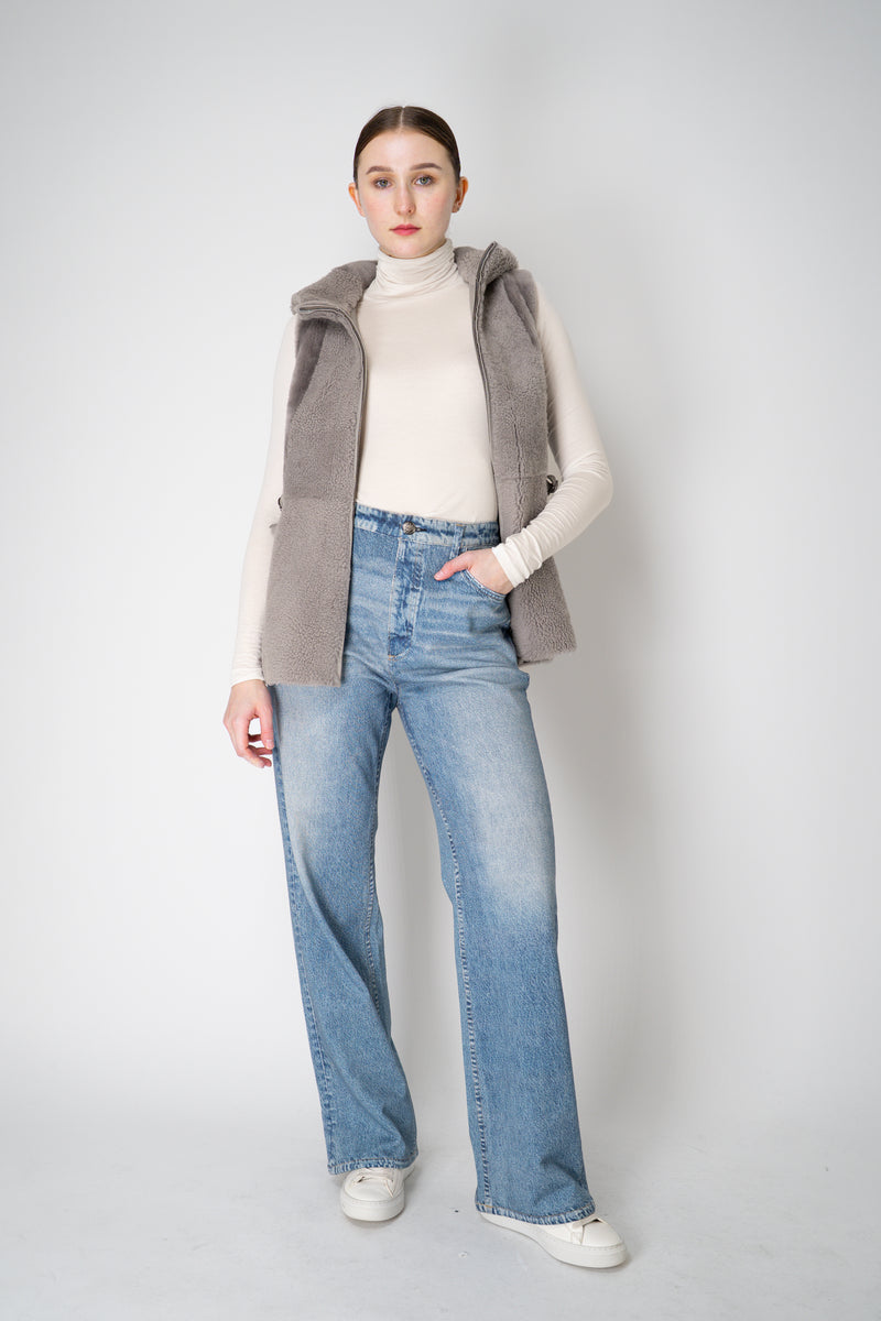 Rocco Ragni Reversible Hooded Textured Shearling Vest in Grey Vancouver. Shop Online or in Store.