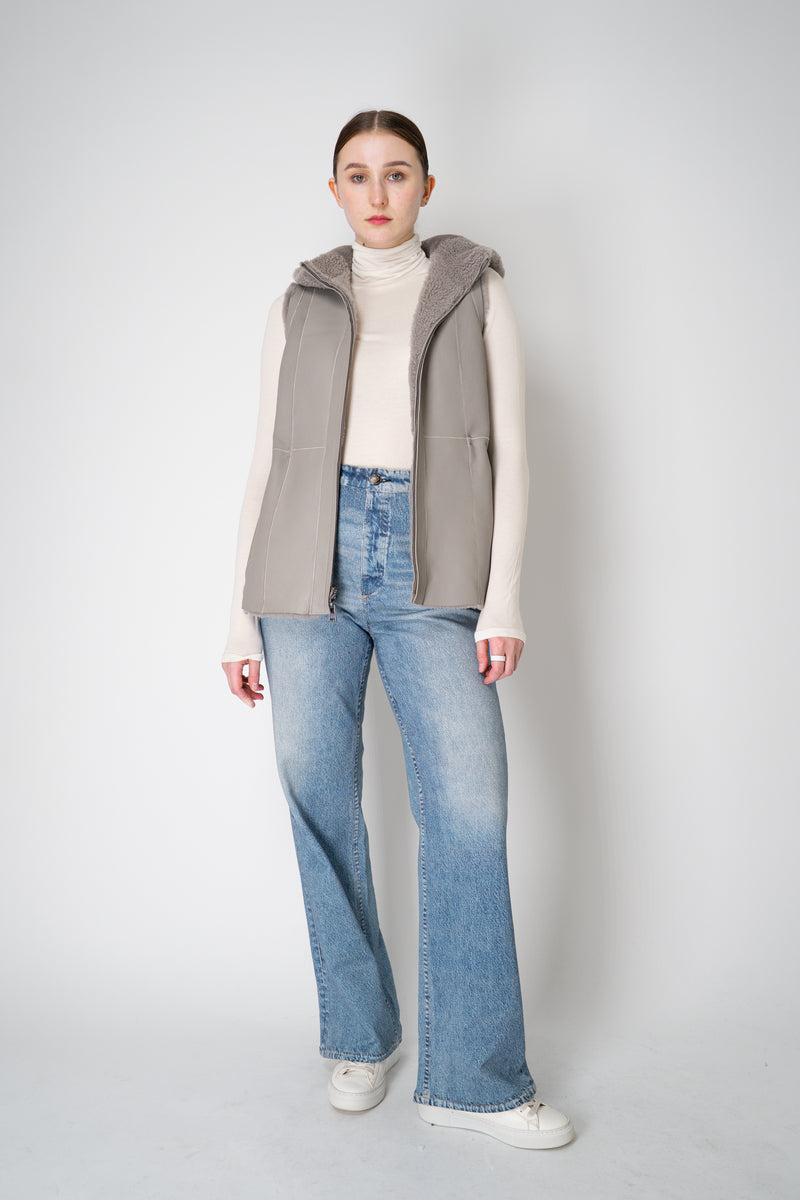 Rocco Ragni Reversible Hooded Textured Shearling Vest in Grey Vancouver. Shop Online or in Store.