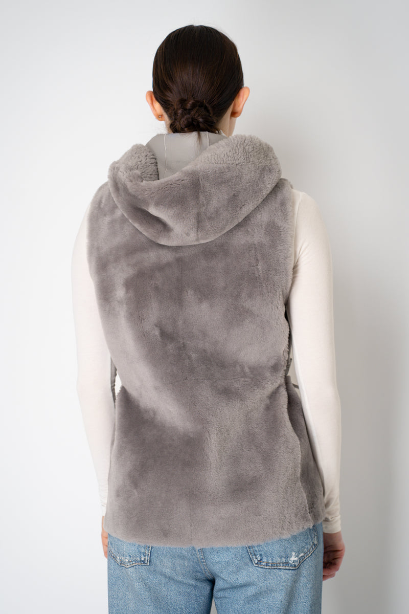Rocco Ragni Reversible Hooded Textured Shearling Vest in Grey Vancouver. Shop Online or in Store.