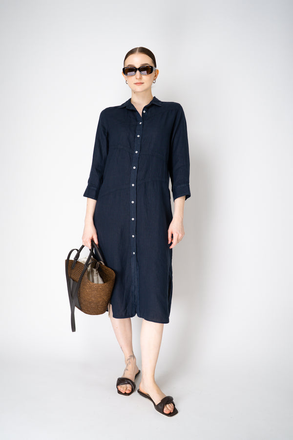 Rosso 35 3/4 Sleeve Linen Shirt Dress in Navy Vancouver. Shop Online or in Store.