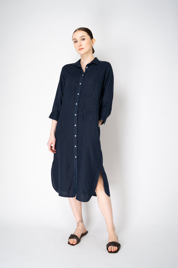 Rosso 35 3/4 Sleeve Linen Shirt Dress in Navy Vancouver. Shop Online or in Store.