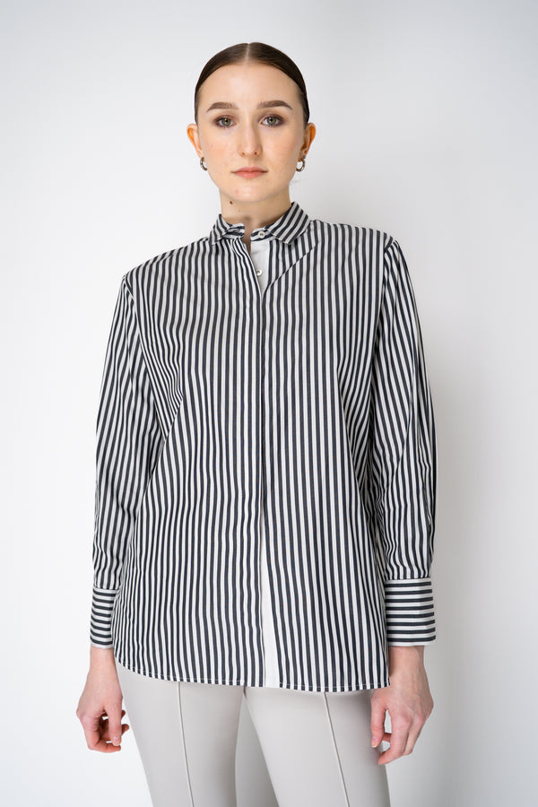 Rosso 35 Bold Stripes Cotton Button-Up Blouse in White and Navy Vancouver. Shop Online or in Store.