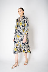 Rosso 35 Button-Up Silk Shirt Dress in Navy/Green Floral Print Vancouver. Shop Online or in Store.