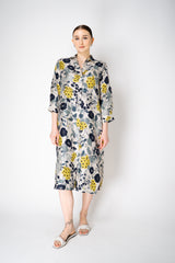 Rosso 35 Button-Up Silk Shirt Dress in Navy/Green Floral Print Vancouver. Shop Online or in Store.