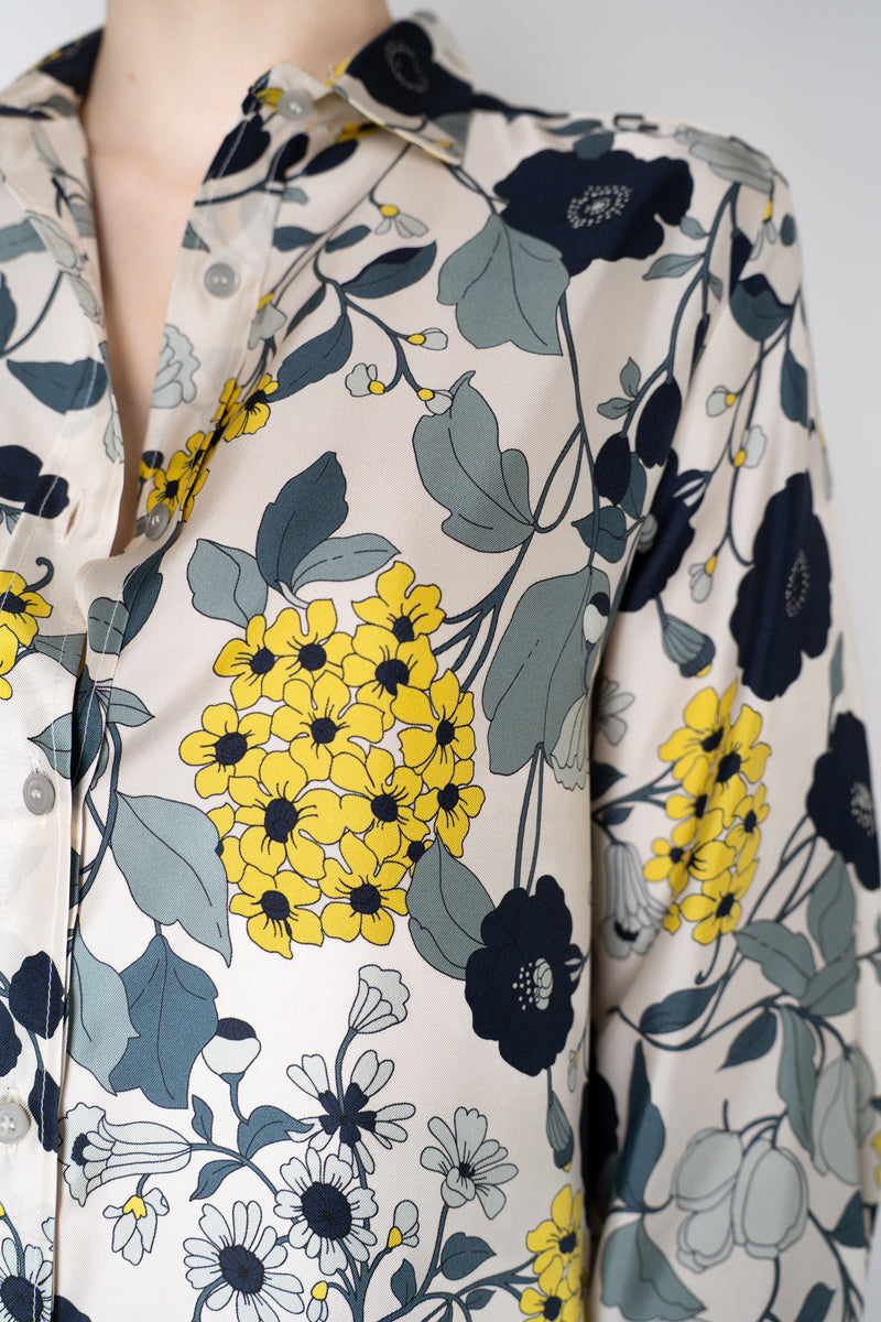 Rosso 35 Button-Up Silk Shirt Dress in Navy/Green Floral Print Vancouver. Shop Online or in Store.
