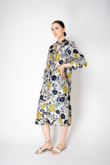 Rosso 35 Button-Up Silk Shirt Dress in Navy/Green Floral Print Vancouver. Shop Online or in Store.