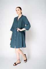 Rosso 35  Linen Tiered Shirt Dress in Pine Green Vancouver. Shop Online or in Store.