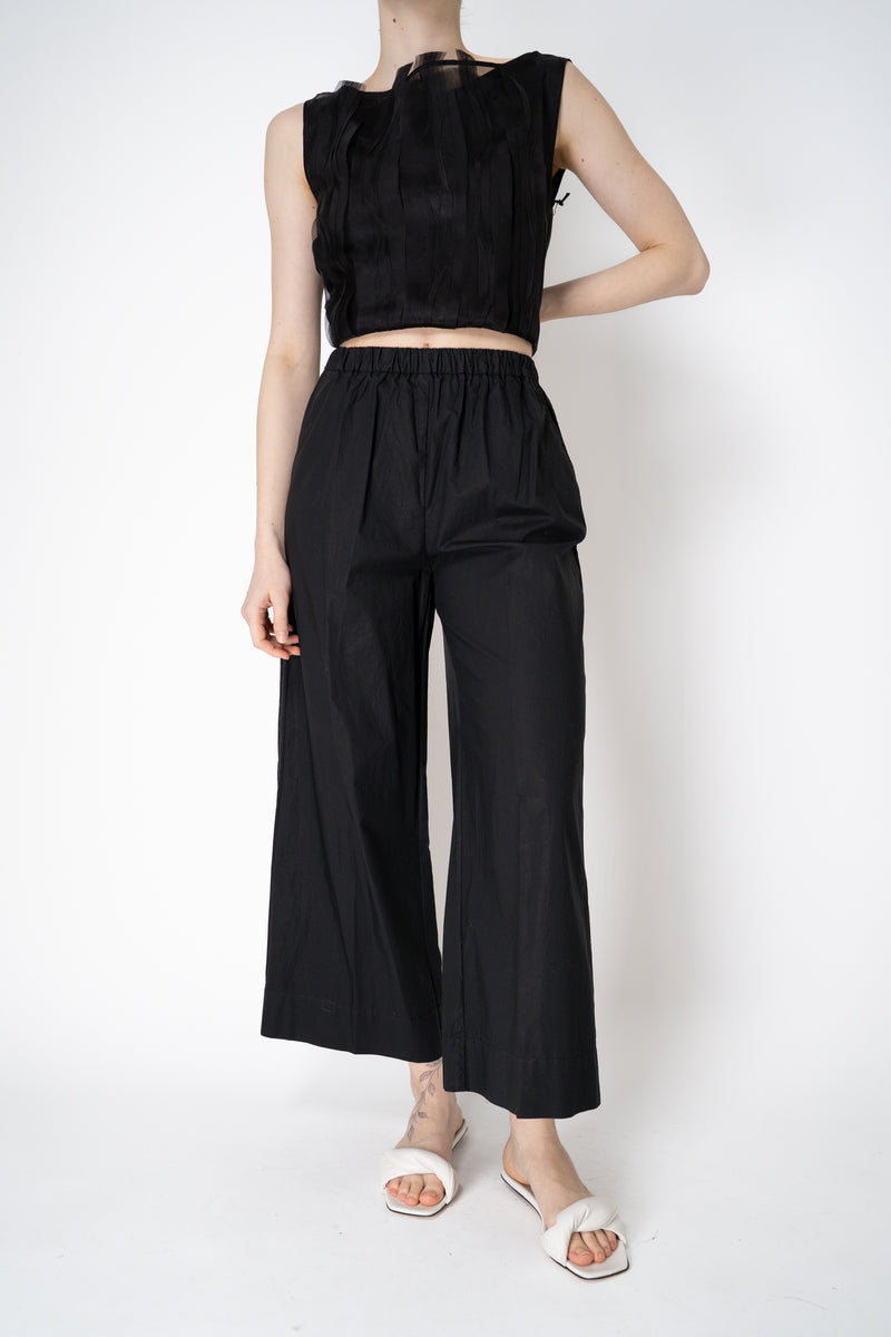 Rosso 35 Pull-On Style Cotton Wide Leg Trousers in Black Vancouver. Shop Online or in Store.